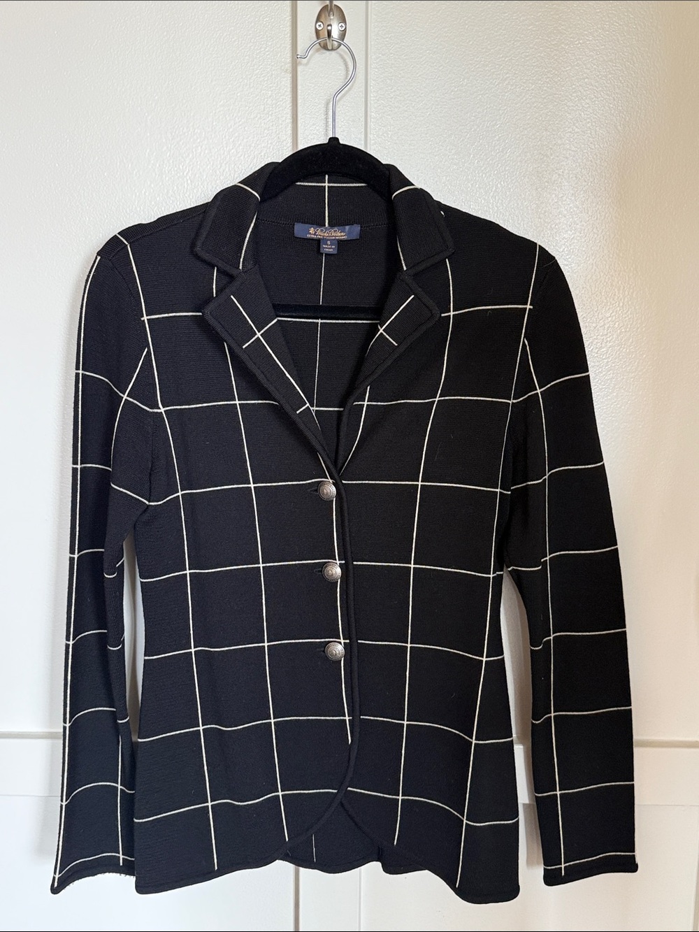 Brooks Brothers Windowpane Black Knit Blazer/Sweater - Women